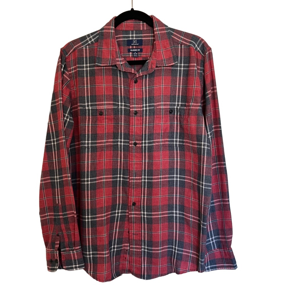 George Red and Black Casual Button Down Shirt Men’s Size M Classic Fit